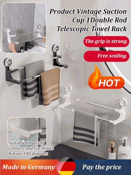 【Dual Rod Rotatable】Suction Cup Storage Rack   Easy installation, no tools required! Enjoy a tidy space in minutes and elevate your home decor